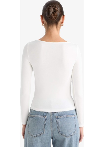 Slim Fit Dar Kesim Basic Düz Modal Uzun Kollu Tişört F7153AX25AU