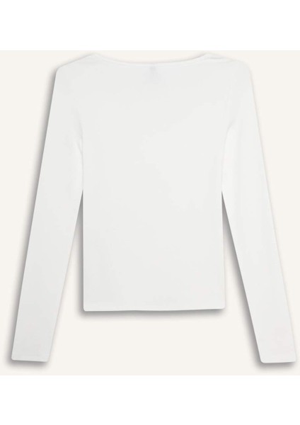 Slim Fit Dar Kesim Basic Düz Modal Uzun Kollu Tişört F7153AX25AU