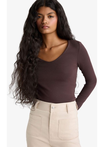 Slim Fit Dar Kesim Basic Düz Modal Uzun Kollu Tişört F7153AX25AU