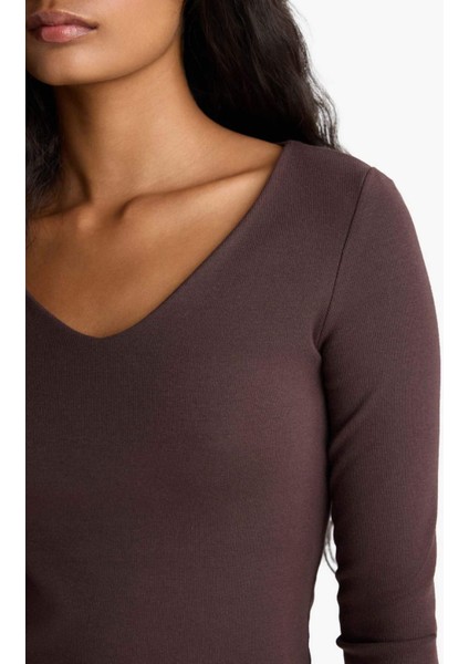 Slim Fit Dar Kesim Basic Düz Modal Uzun Kollu Tişört F7153AX25AU