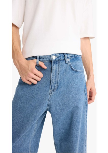 %100 Pamuk Tapered Wide Leg Fit Geniş Paça Jean Yıkamalı Pantolon F8397AX25AU