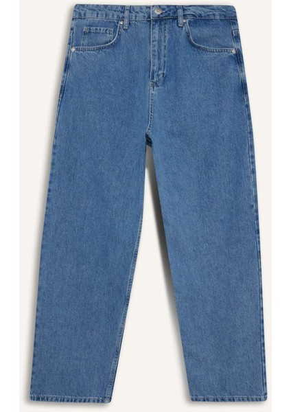 %100 Pamuk Tapered Wide Leg Fit Geniş Paça Jean Yıkamalı Pantolon F8397AX25AU