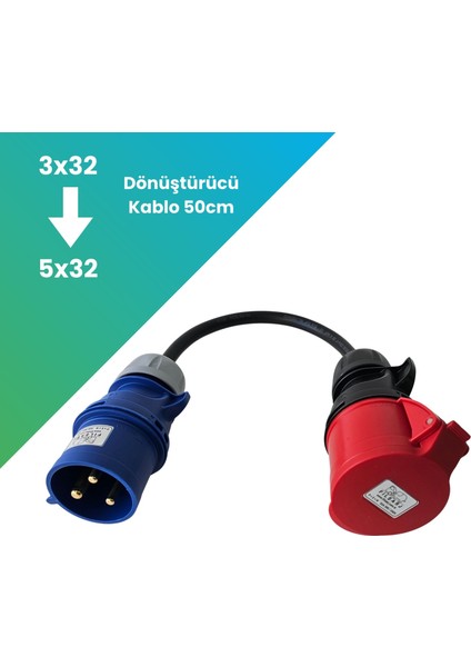 5X32A Trifaze Den Monofaze 32A Mavi Fiş Dönüştürücü