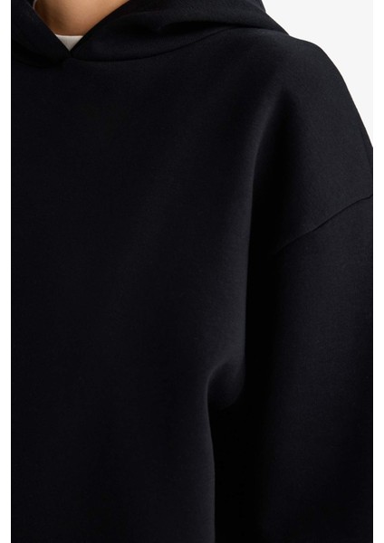Relax Fit Kapüşonlu Basic Düz Kalın Sweatshirt D9935AX25WN