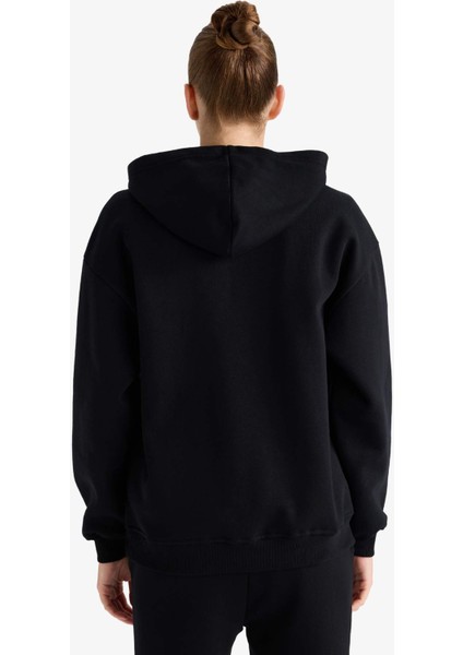 Relax Fit Kapüşonlu Basic Düz Kalın Sweatshirt D9935AX25WN