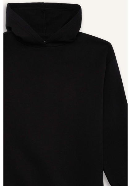 Relax Fit Kapüşonlu Basic Düz Kalın Sweatshirt D9935AX25WN