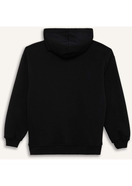 Relax Fit Kapüşonlu Basic Düz Kalın Sweatshirt D9935AX25WN