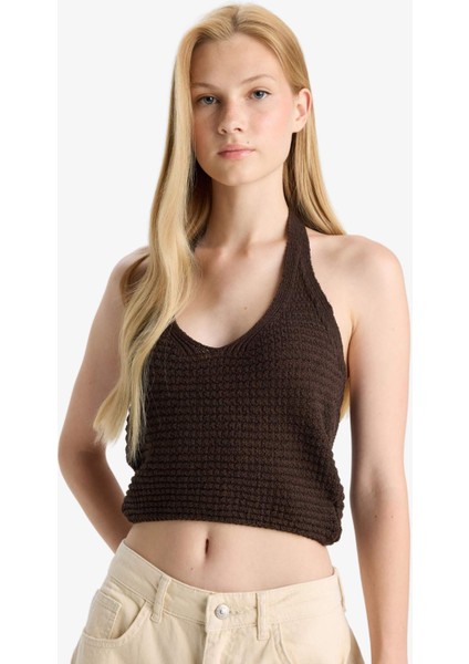 Slim Fit Dar Kesim Halter Yaka Triko Atlet F8367AX25HS