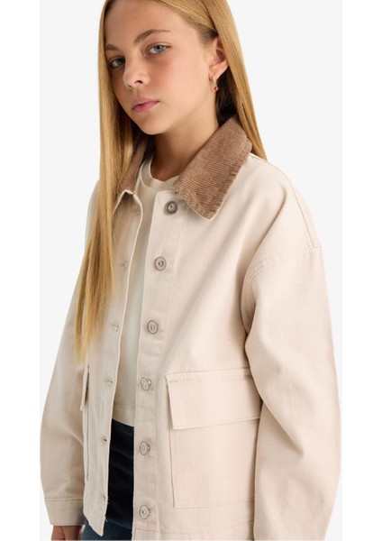 Kız Çocuk Okul Kontrast Yakalı Gabardin Ceket F7518A825AU