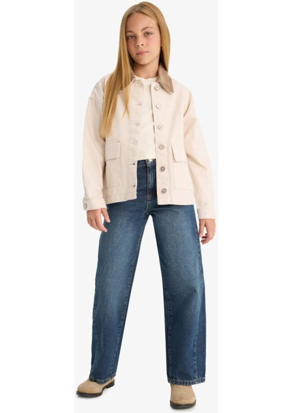 Kız Çocuk Okul Kontrast Yakalı Gabardin Ceket F7518A825AU