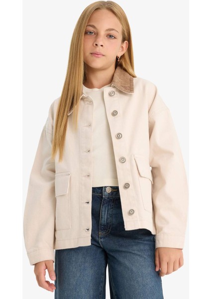 Kız Çocuk Okul Kontrast Yakalı Gabardin Ceket F7518A825AU