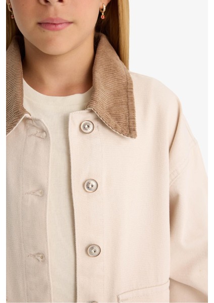 Kız Çocuk Okul Kontrast Yakalı Gabardin Ceket F7518A825AU