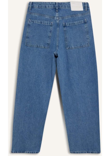 %100 Pamuk Tapered Wide Leg Fit Geniş Paça Jean Yıkamalı Pantolon F8397AX25AU