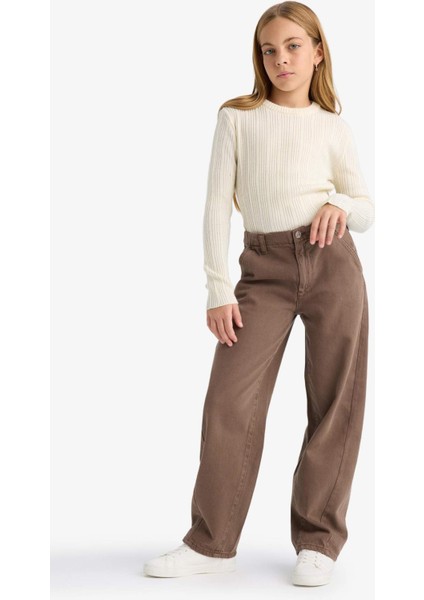 Kız Çocuk Balloon Fit Oval Paça Gabardin Okul Pantolonu