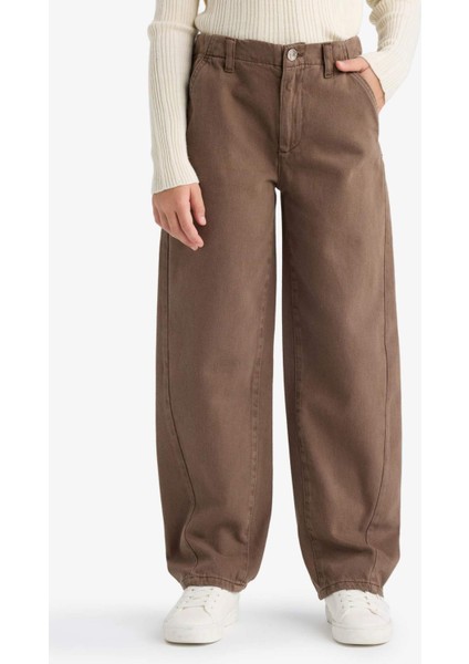 Kız Çocuk Balloon Fit Oval Paça Gabardin Okul Pantolonu