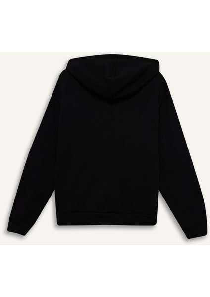 Relax Fit Kapüşonlu Basic Düz Kalın Fermuarlı Sweatshirt C1809AX25AU