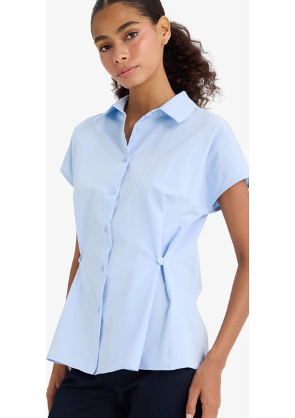 Fitted Poplin Kısa Kollu Gömlek