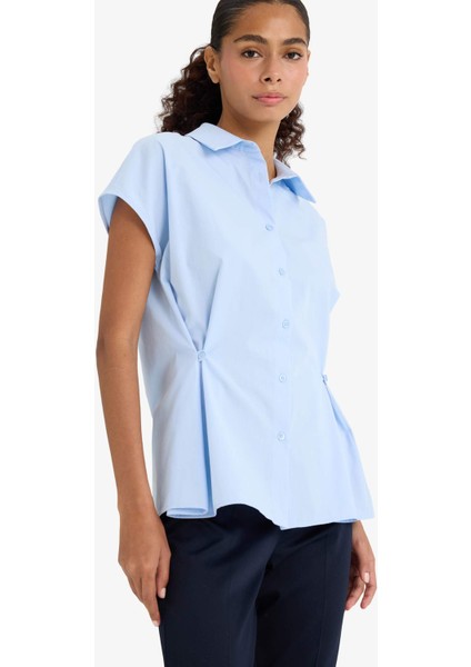Fitted Poplin Kısa Kollu Gömlek