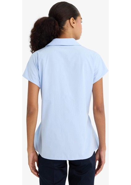 Fitted Poplin Kısa Kollu Gömlek