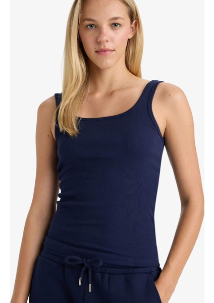 Slim Fit Dar Kesim Basic Düz Yuvarlak Yaka Fitilli Kaşkorse Atlet E5540AX25AU