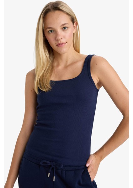 Slim Fit Dar Kesim Basic Düz Yuvarlak Yaka Fitilli Kaşkorse Atlet E5540AX25AU