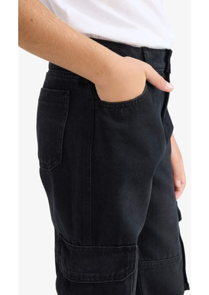 Erkek Çocuk Kargo Fit Düz Paça Jean Pantolon F0489A825AU