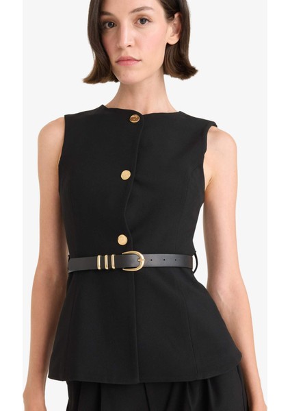 Fitted Bisiklet Yaka Kemer Detaylı Yelek F7293AX25AU