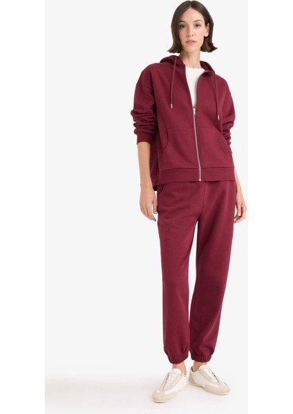 Relax Fit Kapüşonlu Basic Düz Kalın Fermuarlı Sweatshirt C1809AX25AU