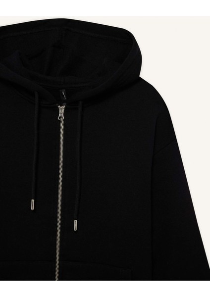 Relax Fit Kapüşonlu Basic Düz Kalın Fermuarlı Sweatshirt C1809AX25AU