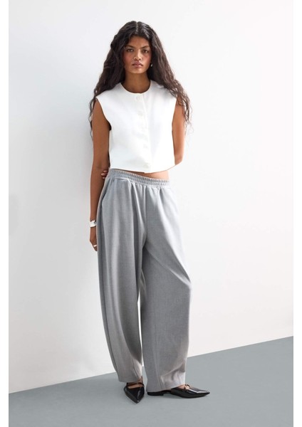 Cropped Fit Bisiklet Yaka Krep Yelek F8112AX25AU