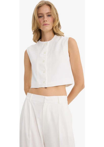 Cropped Fit Bisiklet Yaka Krep Yelek F8112AX25AU