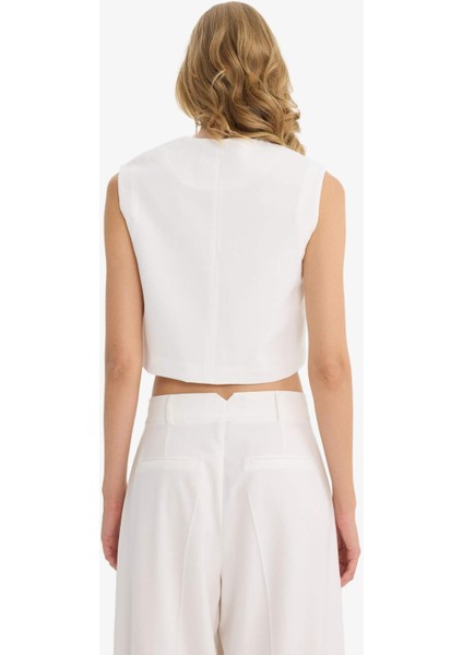 Cropped Fit Bisiklet Yaka Krep Yelek F8112AX25AU