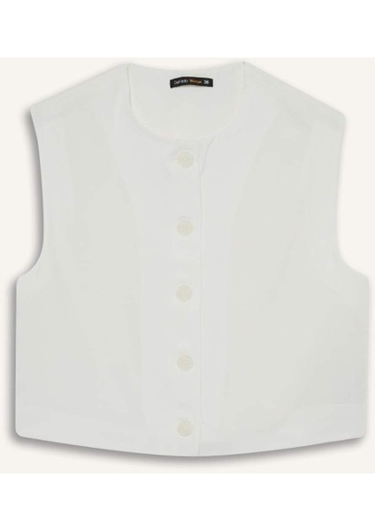 Cropped Fit Bisiklet Yaka Krep Yelek F8112AX25AU