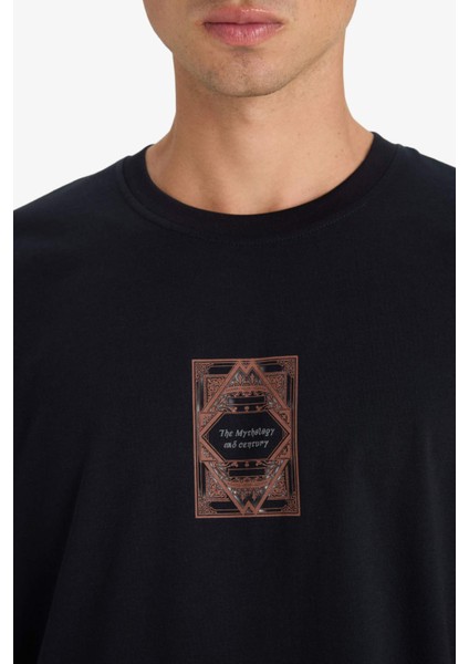 %100 Pamuk Boxy Fit Rahat Kesim Bisiklet Yaka Sırt Baskılı Kısa Kollu Tişört F8324AX25AU