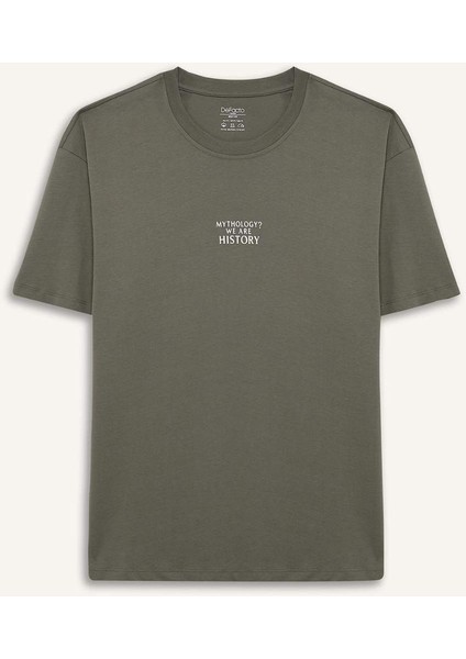 %100 Pamuk Boxy Fit Rahat Kesim Bisiklet Yaka Sırt Baskılı Kısa Kollu Tişört F8331AX25AU