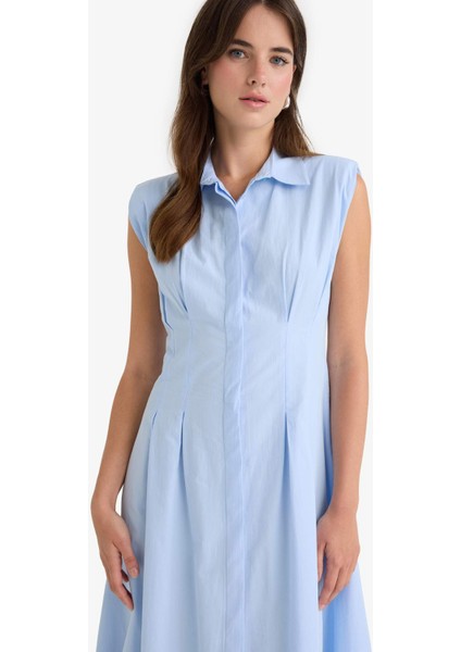 Flare Fit Poplin Kolsuz Midi Elbise F7301AX25AU