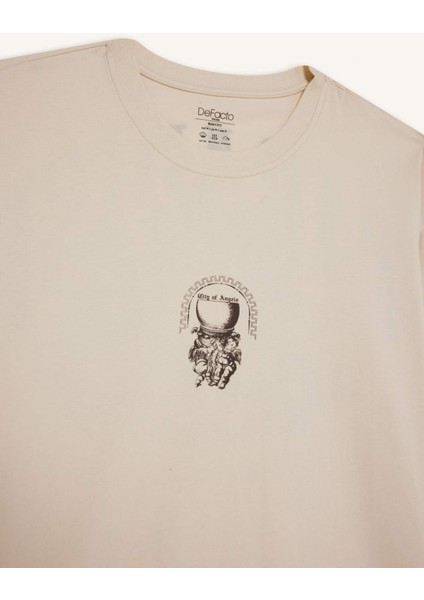 %100 Pamuk Boxy Fit Rahat Kesim Bisiklet Yaka Sırt Baskılı Kısa Kollu Tişört F8322AX25AU