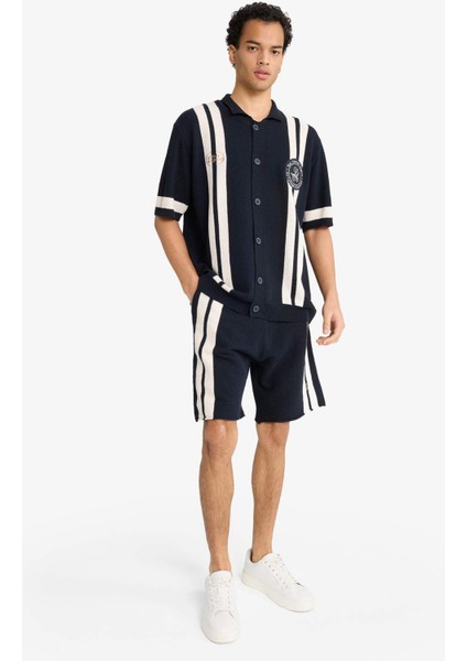 Standart Fit Beli Bağcıklı Renk Bloklu Triko Şort F8546AX25AU