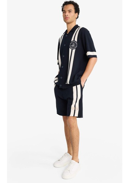 Standart Fit Beli Bağcıklı Renk Bloklu Triko Şort F8546AX25AU