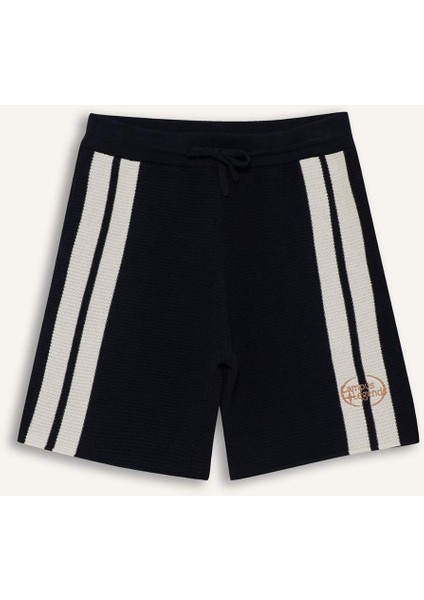 Standart Fit Beli Bağcıklı Renk Bloklu Triko Şort F8546AX25AU