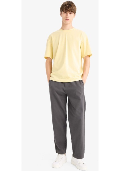 %100 Pamuk Boxy Fit Rahat Kesim Bisiklet Yaka Sırt Baskılı Kısa Kollu Tişört F8328AX25AU