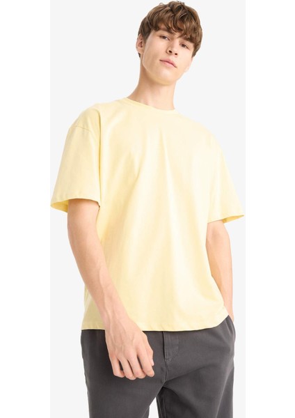 %100 Pamuk Boxy Fit Rahat Kesim Bisiklet Yaka Sırt Baskılı Kısa Kollu Tişört F8328AX25AU