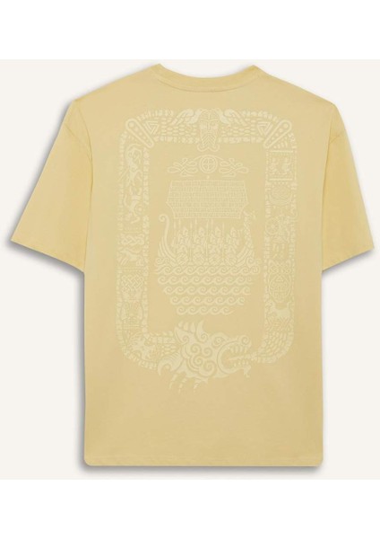 %100 Pamuk Boxy Fit Rahat Kesim Bisiklet Yaka Sırt Baskılı Kısa Kollu Tişört F8328AX25AU