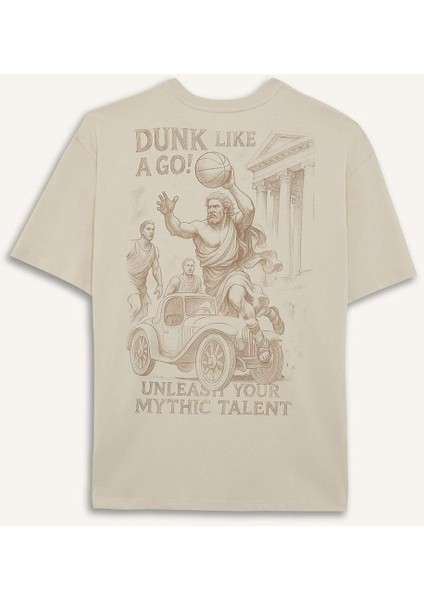 %100 Pamuk Boxy Fit Rahat Kesim Bisiklet Yaka Sırt Baskılı Kısa Kollu Tişört F8330AX25AU