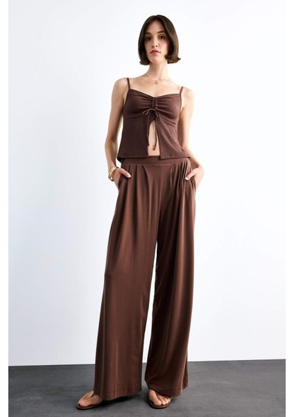 Beli Lastikli Geniş Paça Modal Pantolon F8507AX25SM