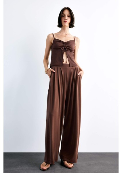 Beli Lastikli Geniş Paça Modal Pantolon F8507AX25SM