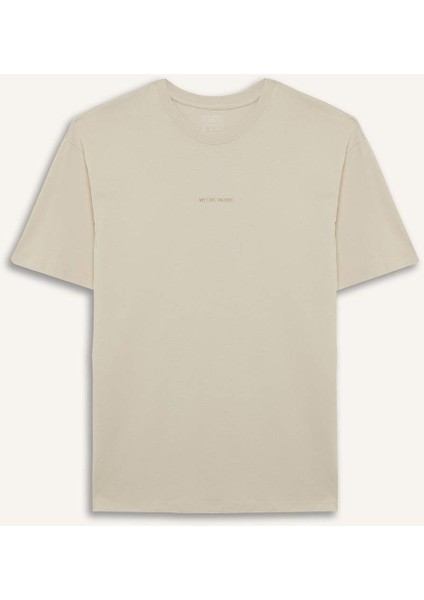 %100 Pamuk Boxy Fit Rahat Kesim Bisiklet Yaka Sırt Baskılı Kısa Kollu Tişört F8330AX25AU