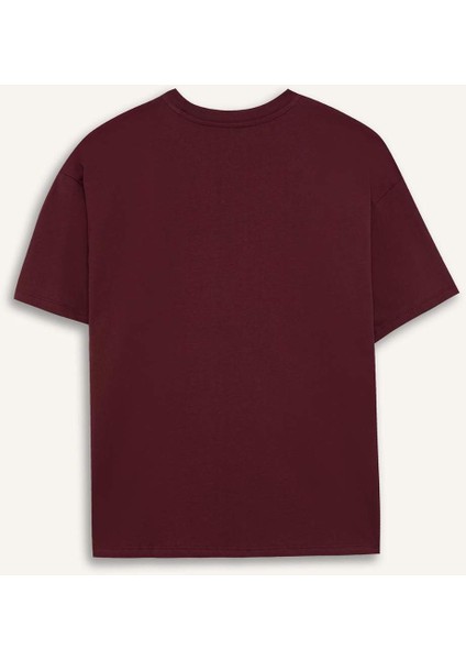 Oversize Geniş Kalıp Bisiklet Yaka Baskılı Kısa Kollu Tişört F7876AX25AU