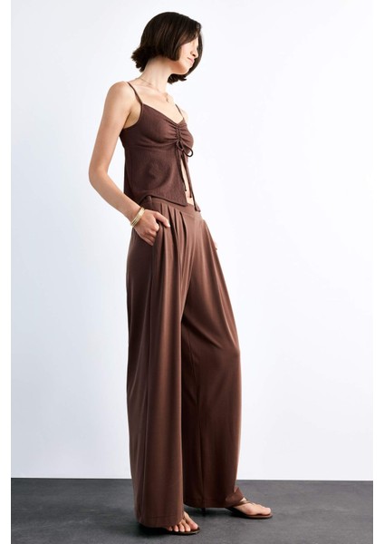 Beli Lastikli Geniş Paça Modal Pantolon F8507AX25SM