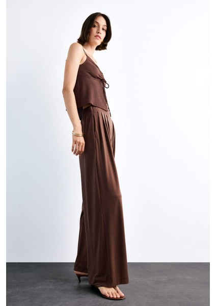 Beli Lastikli Geniş Paça Modal Pantolon F8507AX25SM